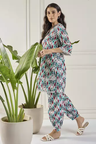 Winered women multicolor ikat print co-ord set