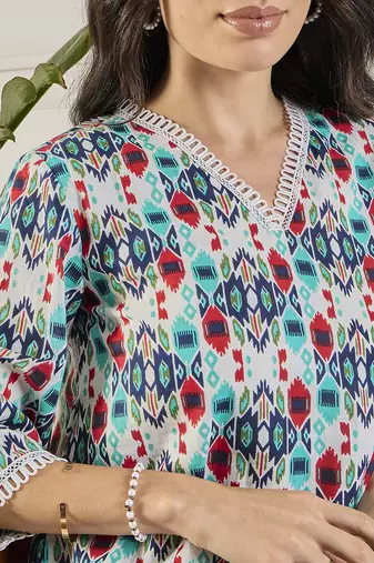 Winered women multicolor ikat print co-ord set