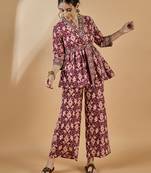 Winered women rust shawl collar waist tie-up co-ord set