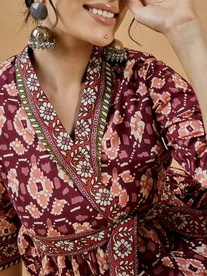 Winered women rust shawl collar waist tie-up co-ord set 4