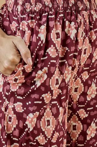 Winered women rust shawl collar waist tie-up co-ord set
