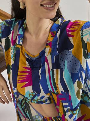 Winered women multicolour printed long kimono with shorts 3 pcs set 5