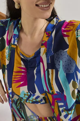 Winered women multicolour printed long kimono with shorts 3 pcs set