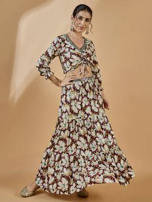 Winered women embroidered crop-top and skirt co-ord set 1