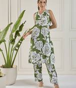 Winered women green lace detailing yoke co-ord set