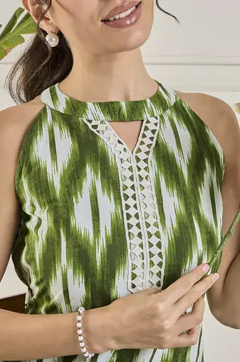 Winered women green halter neck co-ord set