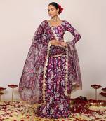 Floral printed multicolour anarkali kurta set with sweetheart neckline paired with dupatta