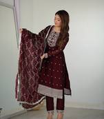 Pure Blooming Rangoli Silk Fabric Straight Fit Embroidery Work Kurta With Dupatta And Trousers