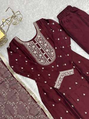 Pure Blooming Rangoli Silk Fabric Straight Fit Embroidery Work Kurta With Dupatta And Trousers 6
