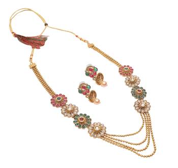 copper alloy multicolour necklace set with floral work 1