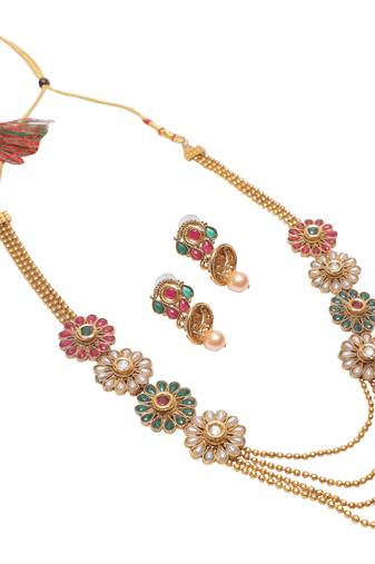 Floral meenakari work multicolour long necklace set