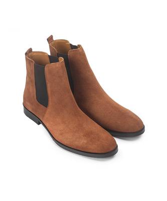 Brown suede-leather chelsea boots 1