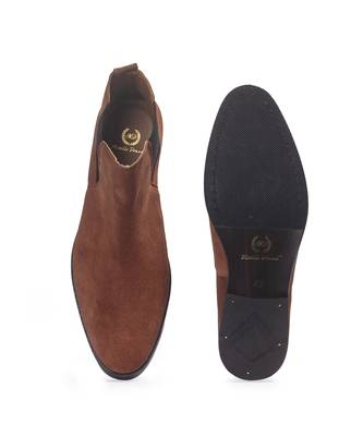Brown suede-leather chelsea boots 3