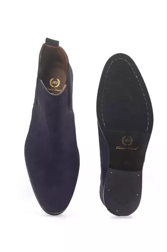 Navy suede-leather chelsea boots