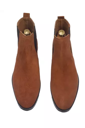 Tan suede-leather chelsea boots