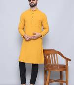 Self design yellow kurta