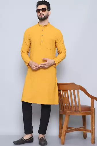 Self design yellow kurta