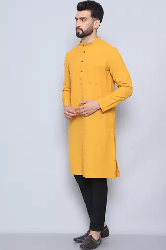 Self design yellow kurta