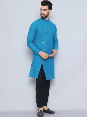 Pure cotton blue sherwani  kurta 4