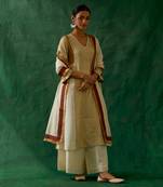 Color block gold zari kurta with woven chanderi dupatta & palazzo