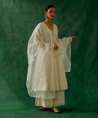 Embroidered chanderi handloom anarkali and palazzo & katan silk dupatta 1