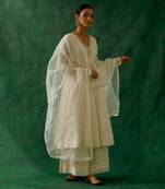 Embroidered chanderi handloom anarkali and palazzo & katan silk dupatta