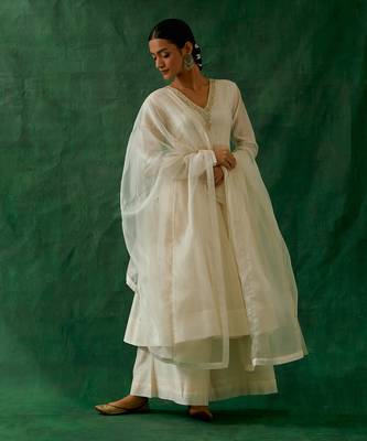 Embroidered chanderi handloom anarkali and palazzo & katan silk dupatta 2