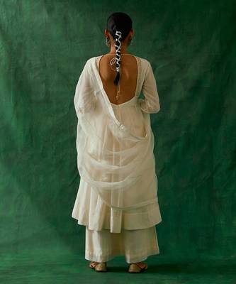 Embroidered chanderi handloom anarkali and palazzo & katan silk dupatta 3