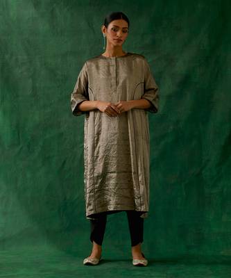 Silver black zari silk kaftan with dhoti salwar in cotton glaze 1