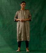 Silver black zari silk kaftan with dhoti salwar in cotton glaze