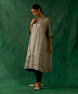 Silver black zari silk kaftan with dhoti salwar in cotton glaze 2