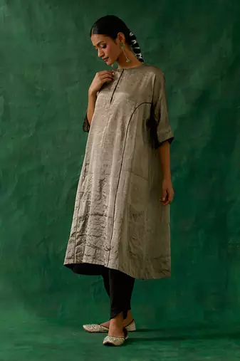 Silver black zari silk kaftan with dhoti salwar in cotton glaze