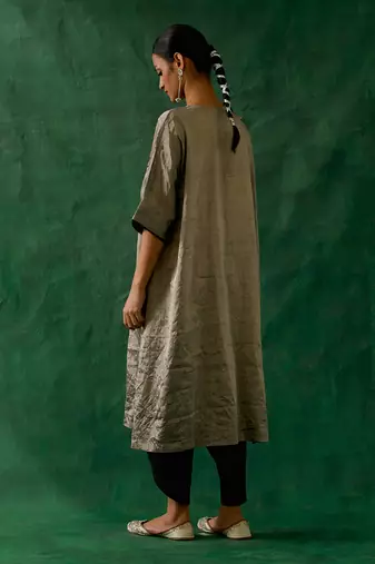 Silver black zari silk kaftan with dhoti salwar in cotton glaze