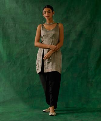 Black zari silk kurta, with cotton glaze dhoti salwar 1