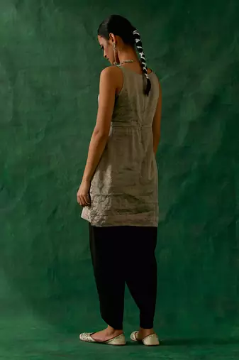 Black zari silk kurta, with cotton glaze dhoti salwar