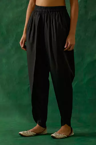Black zari silk kurta, with cotton glaze dhoti salwar