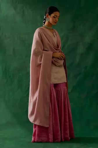 Zari silk short kurta with chanderi handloom dupatta and gharara