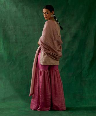 Zari silk short kurta with chanderi handloom dupatta and gharara 4