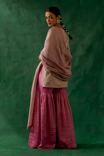 Zari silk short kurta with chanderi handloom dupatta and gharara
