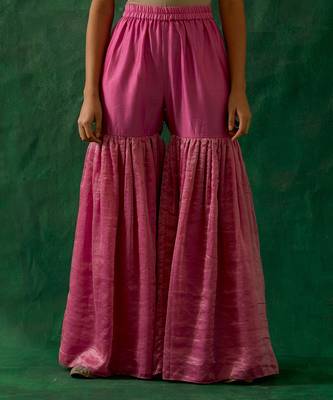 Zari silk short kurta with chanderi handloom dupatta and gharara 5