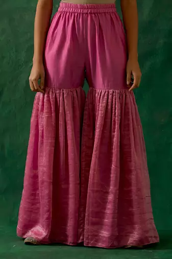 Zari silk short kurta with chanderi handloom dupatta and gharara
