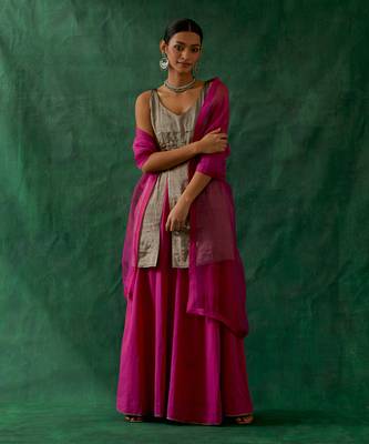 Black zari silk kurta, with cotton sharara & katan dupatta 1