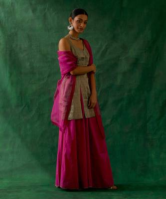 Black zari silk kurta, with cotton sharara & katan dupatta 2