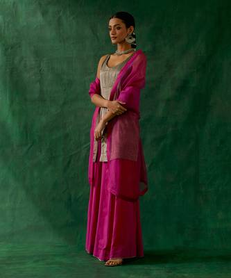 Black zari silk kurta, with cotton sharara & katan dupatta 3