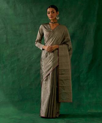 handcrafted black silver zari silk saree with blouse 1