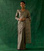 handcrafted black silver zari silk saree with blouse