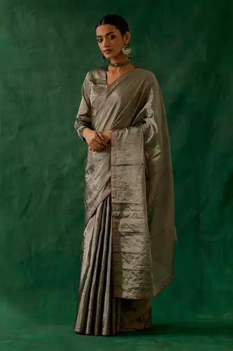 handcrafted black silver zari silk saree with blouse