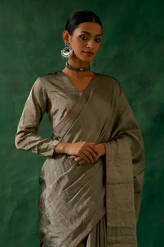 handcrafted black silver zari silk saree with blouse