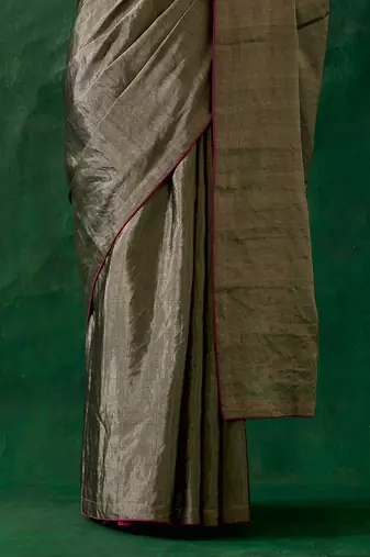 handcrafted black silver zari silk saree with blouse