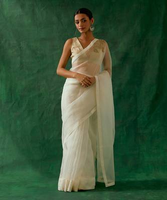handcrafted & embroidered katan silk saree with zari silk blouse 1
